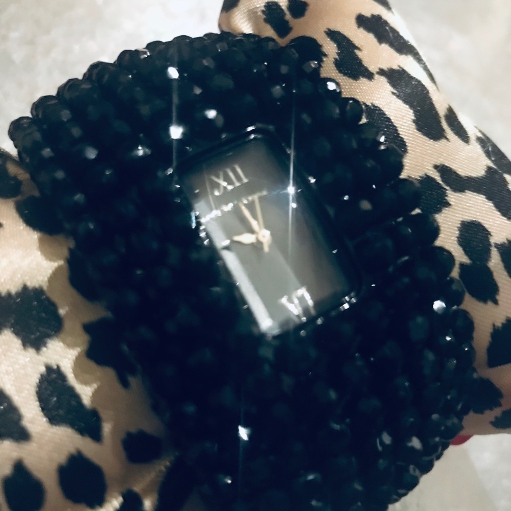 Betsey Johnson Black crystal rhinestone watch bracelet vintage bracelet pinup